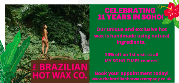 11 years in Soho says a lot... so does 30% off your next beauty treatment at The Brazilian Wax Company! Just mention "My Soho Times" to claim your offer!

thebrazilianhotwaxcompany.co.uk

#soho #soholondon #specialoffer #londonoffers #SupportLocalBusinesses