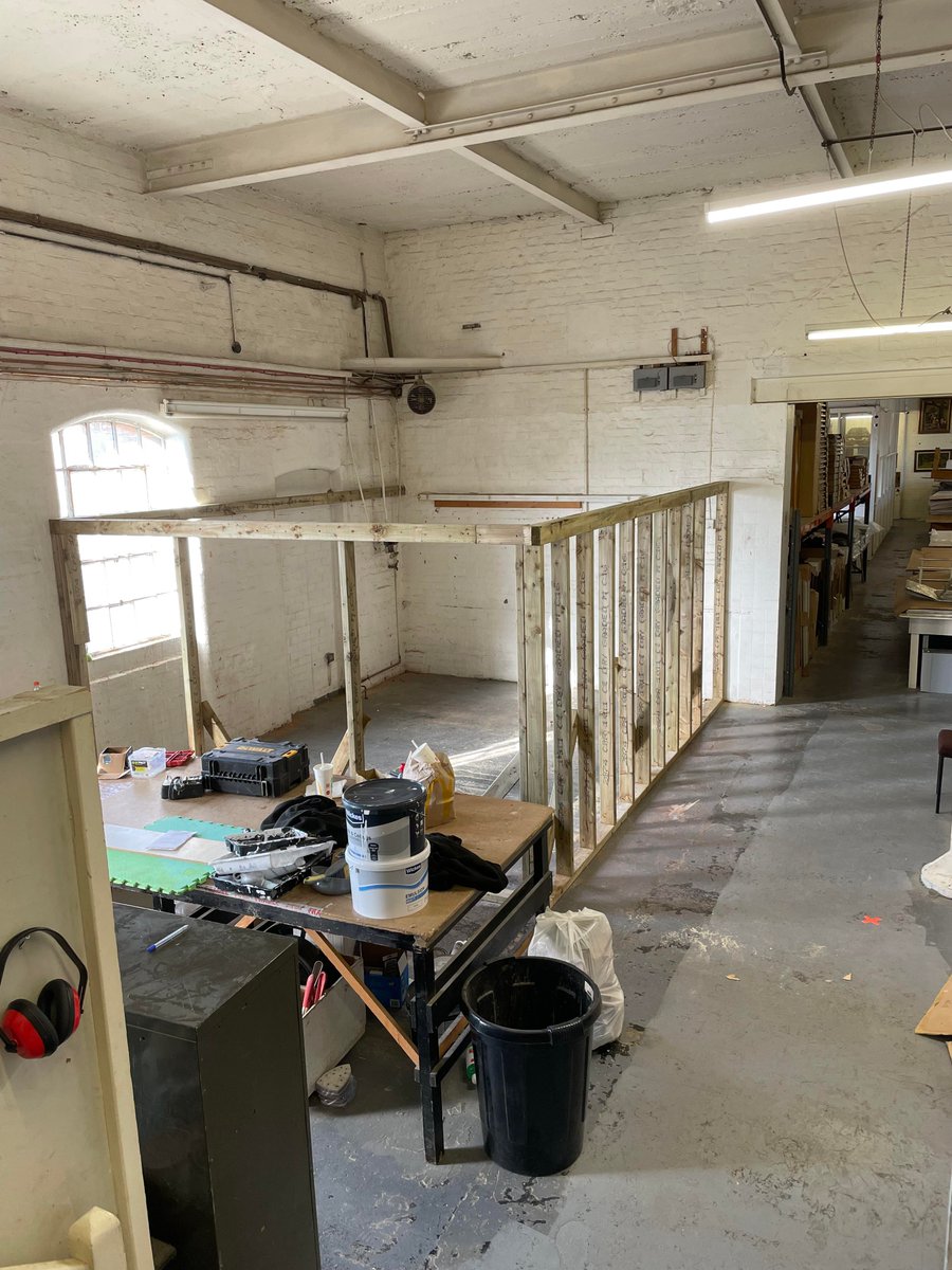 448Studio's tweet photo. Our studio in Watford is undergoing a bit of a revamp and we wanted to share some progress photos with you! Here is the server racks being delivered and the start of the frame for what will be the server room! Exciting times! #448studio https://t.co/hgARAkakW8