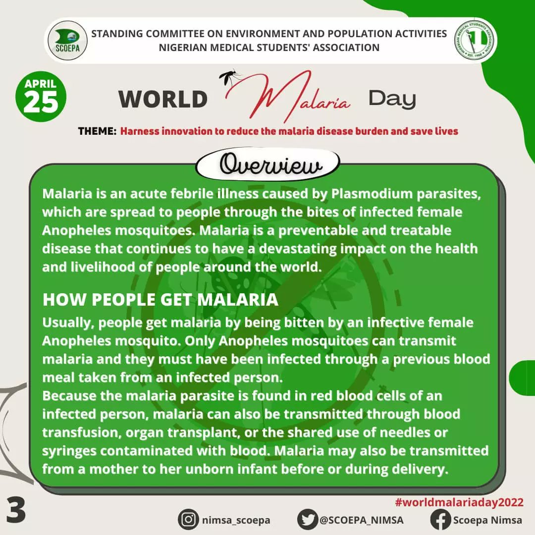 SCOEPA_NiMSA's tweet photo. NIGERIAN MEDICAL STUDENTS ASSOCIATION STANDING COMMITTEE ON ENVIRONMENT AND POPULATION ACTIVITIES (NiMSA SCOEPA)
PRESENT
AWARENESS ON MALARIA IN COMMEMORATION OF WORLD MALARIA DAY 2022. https://t.co/HaYLb7p6op