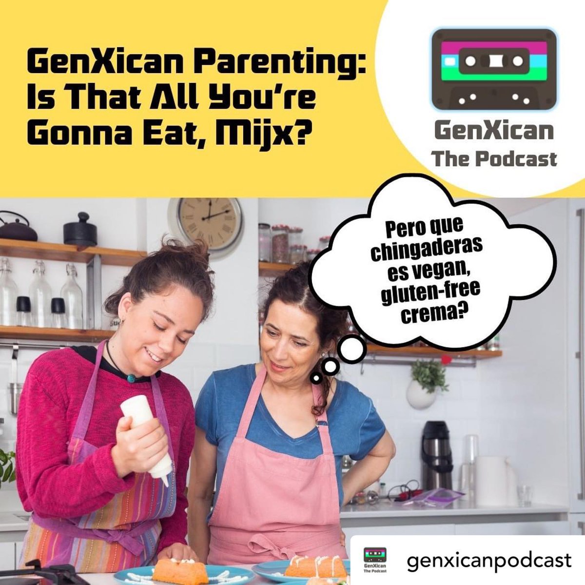 GenXicanPodcast's tweet photo. What did you eat as a kid in #1980s? What fresh veggies did you have in your Mexican home? Did you survive on microwaved pizza and sugary cereals? Would you feed your kids the same foods now? Join @saldanation &amp; @undercovermexi to get the answers!

#latinxparenting #genxparenting https://t.co/tiJ2Yntyel