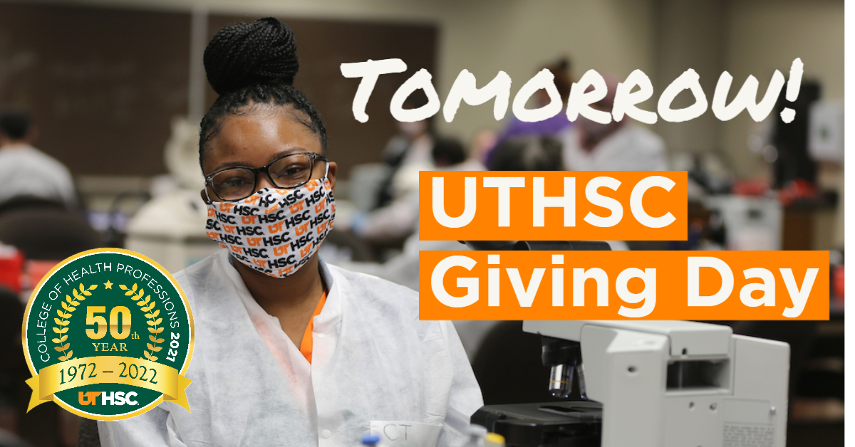 UTHSC_COHP's tweet photo. Join us tomorrow for UTHSC Giving Day! Your gift will make a big impact for our students, faculty, staff and researchers. #UTHSCGive to support our campus community and help us reach 750 gifts in 24 hours: https://t.co/1ddk0kzNK5 https://t.co/SPTyKEgyw6