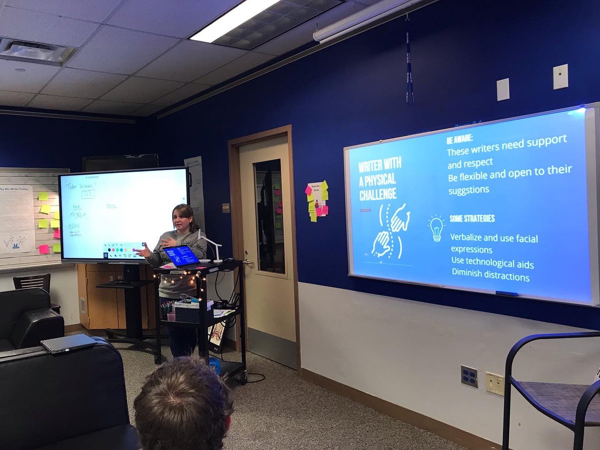 SouthWriting's tweet image. Mrs. Felton helped WC tutors understand the needs of ALL learners and writers and we are thankful for these tips! With her ideas, we used the Clear Touch Panel to brainstorm ways to integrate tech into writing tutor sessions. #cbsdtech @CBSouthHS