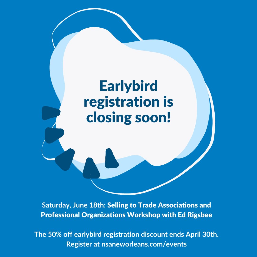 NSA_NewOrleans's tweet photo. Don't miss out on this incredible workshop!
Our earlybird registration special of 50% off for attending ends on April 30th! Learn more and register today at https://t.co/qBUfV560xY

#nolaevents #professionalspeaker #nola #nolaprofessionals #nolanetworking https://t.co/NH7mMenKJr