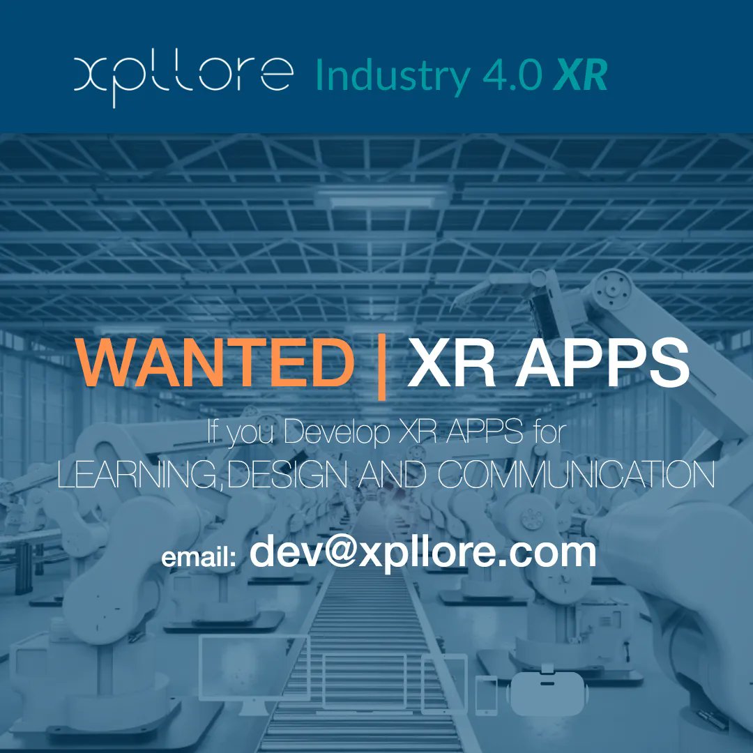 Xpllore (@xpllore1) on Twitter photo WANTED - XR Industry 4.0 app developers 
If you are building Apps in Unity or Unreal please get in touch 
Please fill in your details at the bottom under DEVELOPER buff.ly/3kaOAZW WANTED - XR Industry 4.0 app developers 
If you are building Apps in Unity or Unreal please get in touch 
Please fill in your details at the bottom under DEVELOPER buff.ly/3kaOAZW
