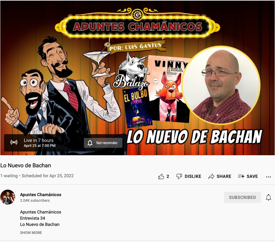 bachan's tweet image. Con la novedad de que hoy a las 7PM me entrevistará el compadre Gantús en su chow.  Hablaremos de Balazo, la lista de correos y los libros.  Cómo se hacen, cómo se publican y sobre todo, cómo se compran. -Importantísimo!- youtube.com/watch?v=1LwuTF…