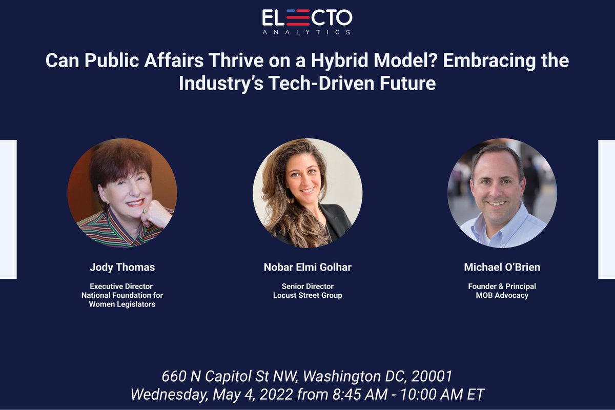 ElectoAnalytics's tweet photo. Join us for an intimate conversation on May 4th for a panel discussion focused on how public affairs professionals adapted overnight from in-person relations to using advanced technology solutions. #ElectoAnalytics

Register now: https://t.co/hz9DIyy321 https://t.co/vrhE6bG7Dw