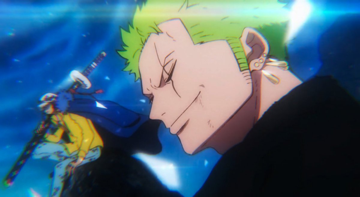 strawhats's tweet photo. Zoro's smile after Luffy punches Kaido https://t.co/okYghlAmRb