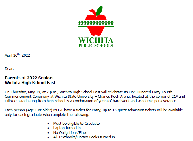 EastHighAces's tweet photo. East High Senior Parents: be sure to read this important letter regarding your student from our principal, Sara Richardson. 

https://t.co/1DsGU30BiE

#WeGraduateTogether @wehs2022 https://t.co/3dZlomCMWA