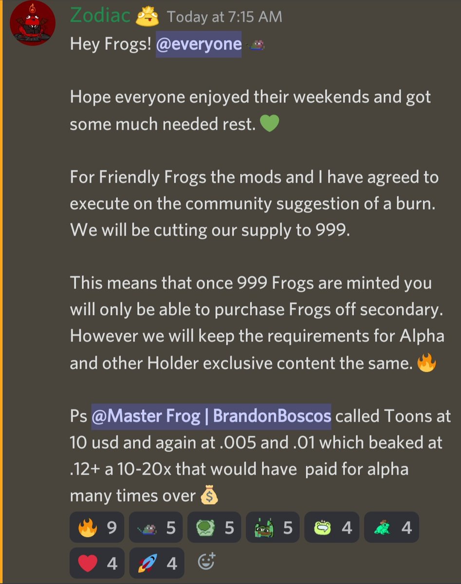 FriendlyFrogNFT's tweet photo. (24.4.22) Sunday Round-Up 📢

1⃣ Mint Update: 580 minted

2⃣ Week's Accomplishments:
- 4th #ETH Collab
- 1st #Cardano Collab
- Community Poker Night ♠
 
3⃣ In The Works:
- Community Trading Wallet!💰

4⃣ Week Ahead:
- Cut and Burn Supply to Advance the Roadmap!🔥

#PolygonNFT https://t.co/dBJqqvCr79
