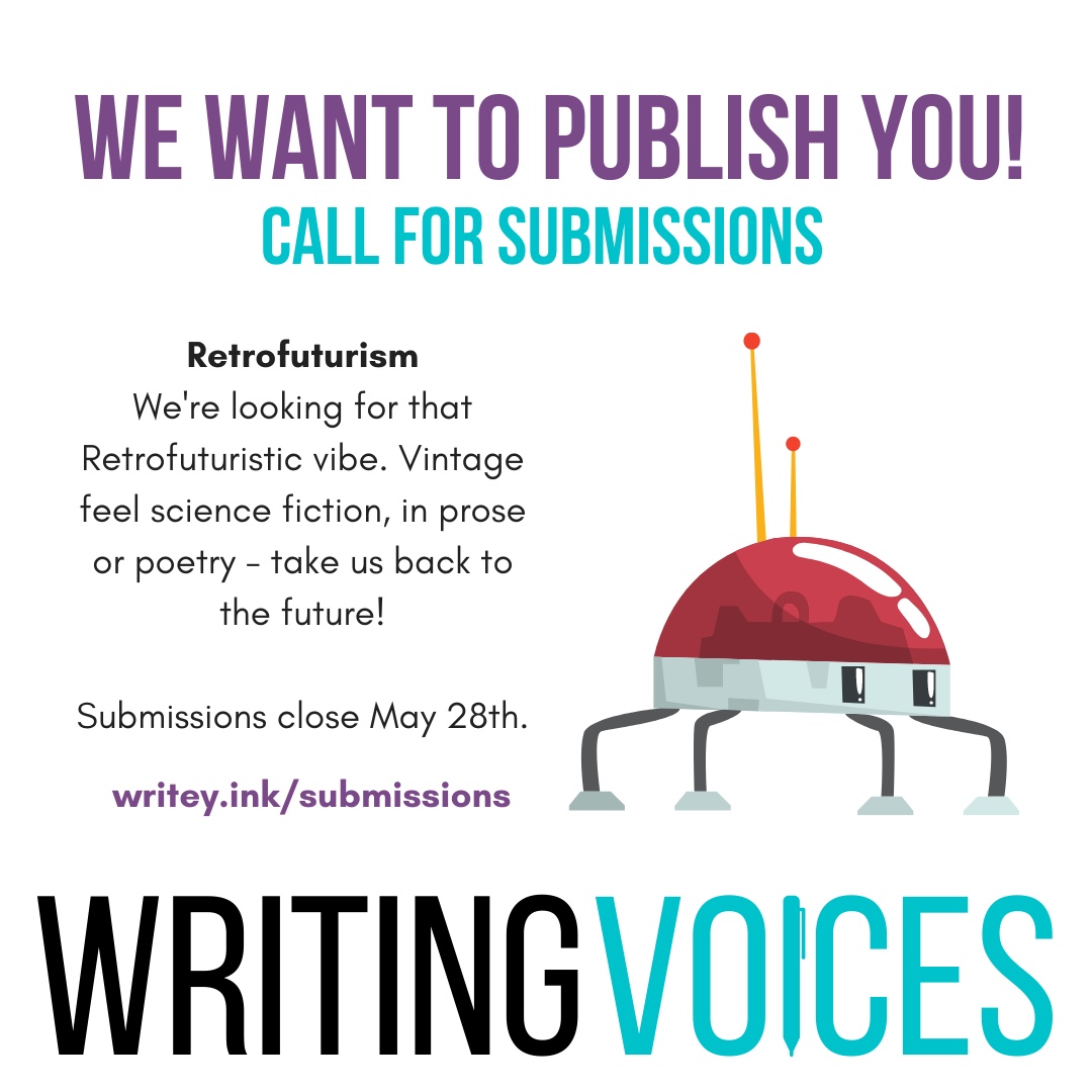 WritingVox's tweet photo. We're feeling futuristic, some kind of retro way. 
Send us your Retrofuturistic stories and poems by the 28th May. https://t.co/xdvQIaIV7m