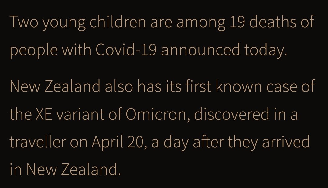 NicViudez's tweet photo. L'article du NZ Herald, largement repris, passe en revue les actus covid du 23/04. Il parle bien d'un premier cas de XE recensé dans le pays ET mentionne un bilan de 19 morts, dont deux enfants mais strictement aucun lien n'est fait entre les deux infos #Covid19 (2/3) https://t.co/3cI9kzEEYY