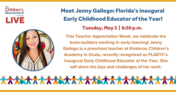 ChildMovementFL's tweet photo. Join us next Tuesday evening for a special LIVE session with Florida's Early Childhood Educator of the Year! 🌟Register here: https://t.co/6SodXgCHZs https://t.co/zgvKMkEKOO