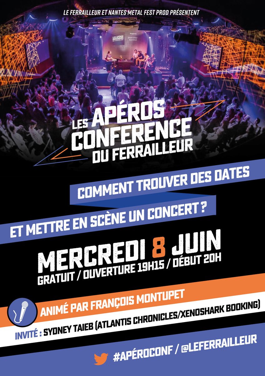 🎤 Je suis particulièrement heureux d'annoncer que les "Apéros Numériques" du <a href="/LeFerrailleur/">Le Ferrailleur</a> sont de retour. 

Ils changent de noms et seront plus simplement « conférences ».

Le thème de cette rentrée : « Comment trouver des dates et comment mettre en scène un concert ? »