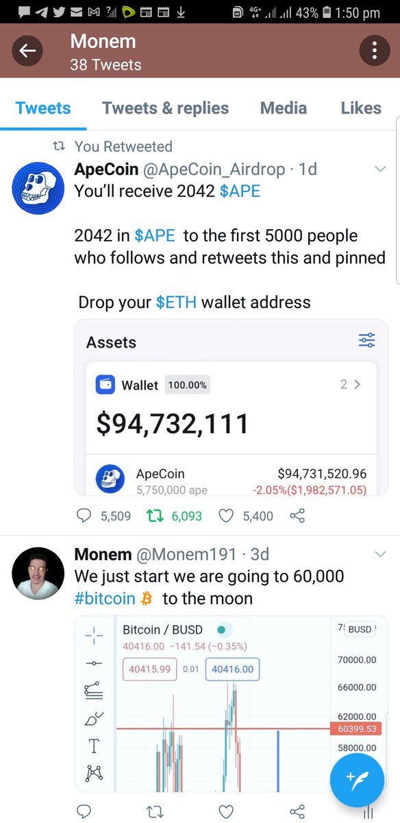 Monem191's tweet photo. @ApeCoin_Airdrop 0x3Cda1eFd7D1e32EC15f8053F090ef8786b321F64 https://t.co/SVxA1fk3I8