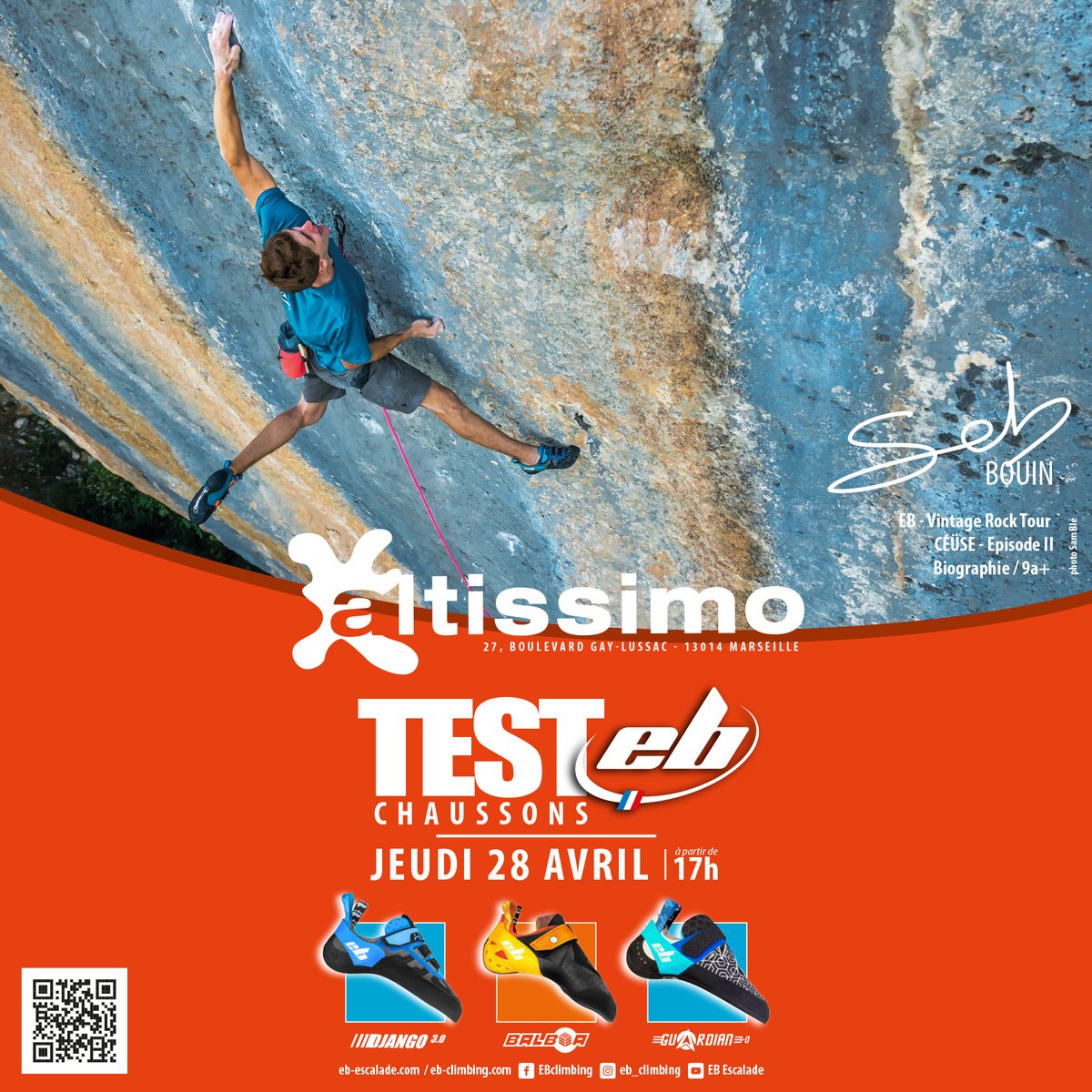Test chaussons chez Altissimo Marseille, ce jeudi 28 avril à partir de 18h.
#useyourfeet #posetespieds #climbinginnovation #teameb