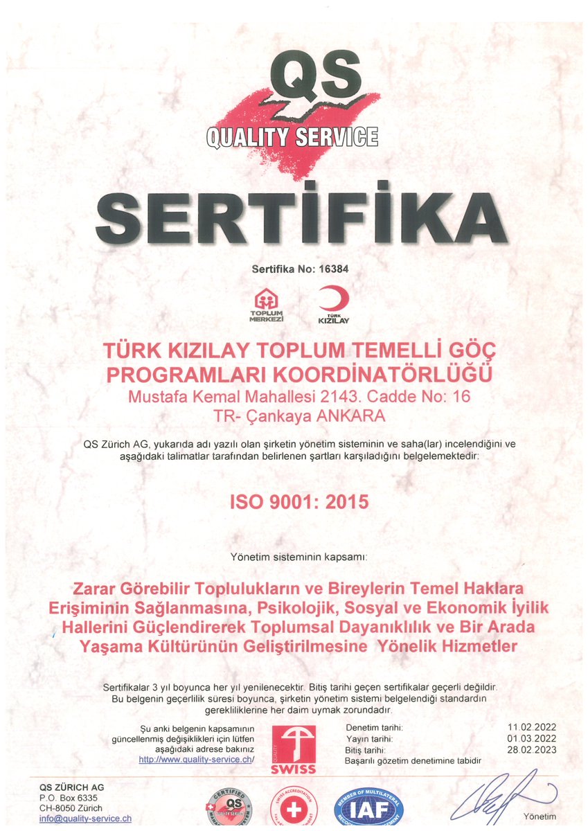 KizilayTM's tweet photo. Türk Kızılay Toplum Temelli Göç Programları Koordinatörlüğü ve bağlısı Toplum Merkezleri olarak  "Uluslararası ISO 9001 Kalite Yönetim Sistemi Belgesini" almaya hak kazandık. Sıra bu başarımızın sürdürülebilirliğinde! https://t.co/d7B1T1kozv