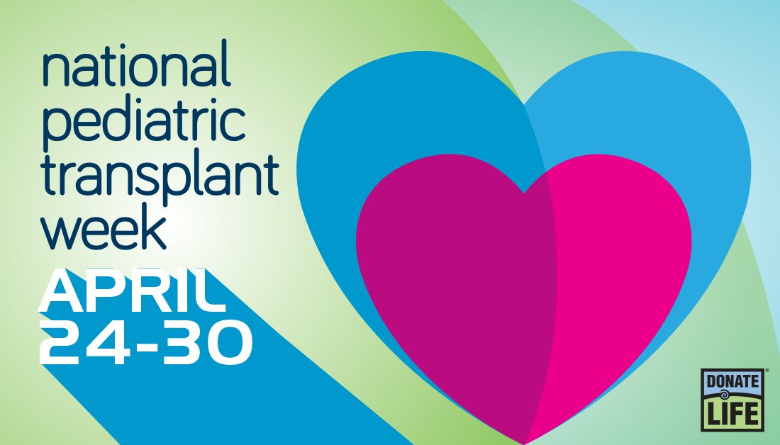 It's National Pediatric Transplant Week &amp; we are focused on ending the pediatric transplant waiting list &amp; honoring pediatric donors/families. Thank you <a href="/UNOSNews/">United Network for Organ Sharing (UNOS)</a> <a href="/AST_info/">American Society of Transplantation (AST)</a> &amp; ASTS <a href="/ITNSnurses/">ITNS</a> &amp; <a href="/transplantfams/">Transplant Families</a> for supporting #KidsTransplantWeek #DonateLifeMonth