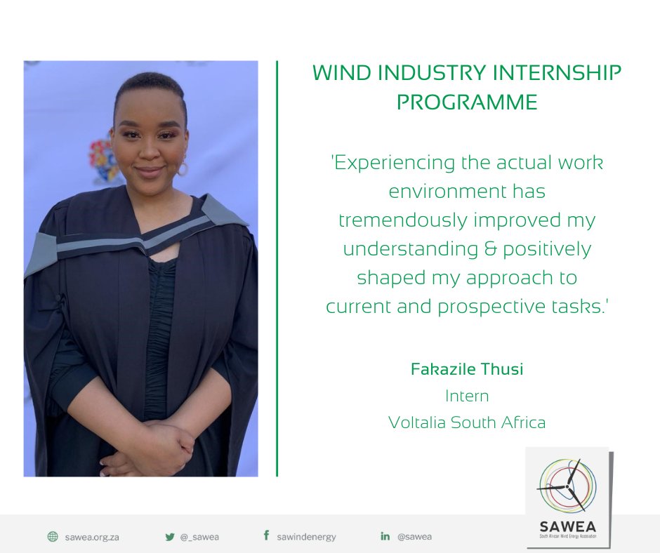 Fakazile Thusi is grateful for the #WindIndustryInternshipProg #WIIP as it has offered her an invaluable opportunity to be a part of the #RE industry. <a href="/VoltaliaSA/">Voltalia</a>
