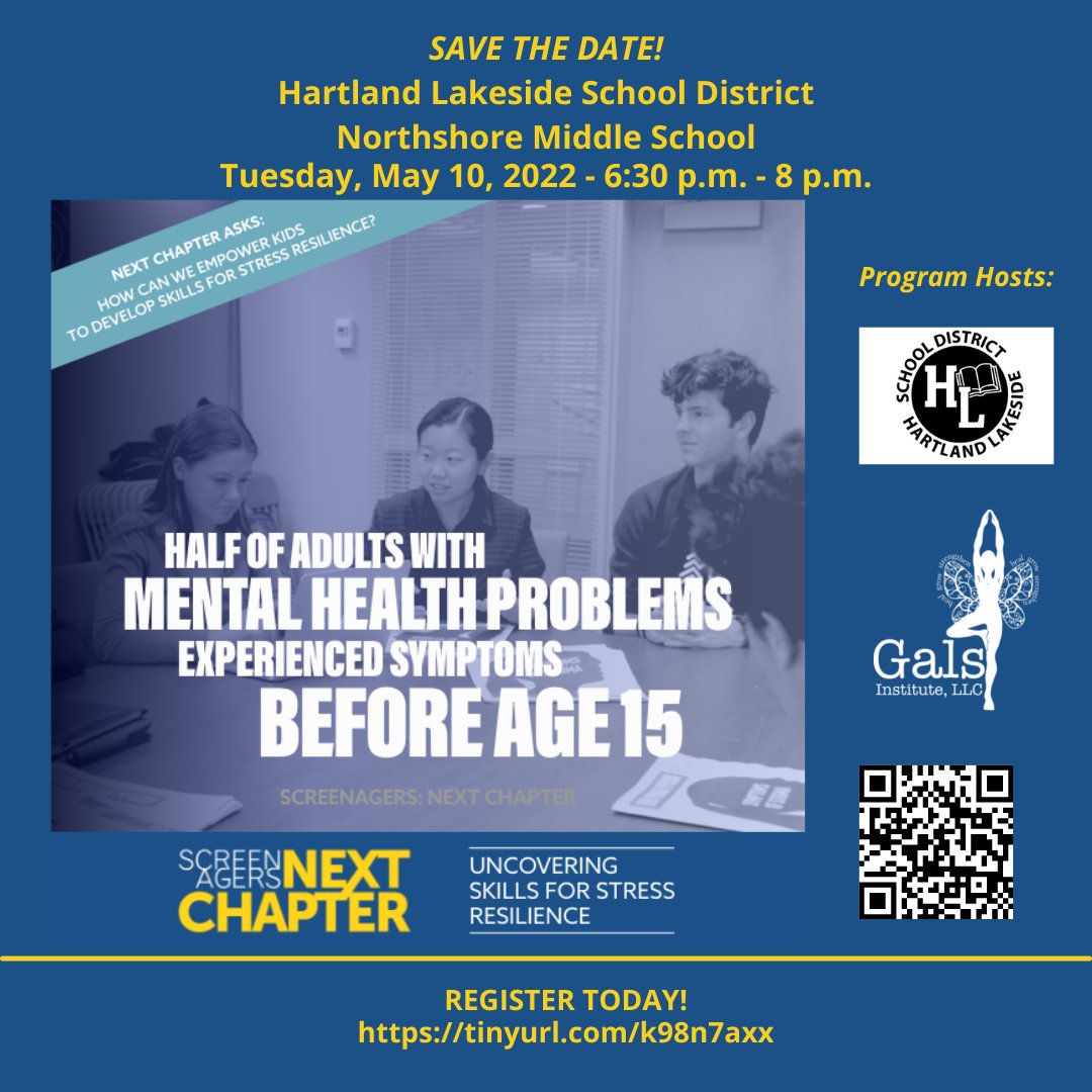 HartlandSD's tweet photo. REGISTER TODAY!
Join us for a presentation of “Screenagers Next Chapter” on May 10th, at North Shore Middle School, 6:30-8 p.m.  Childcare available and event open to the public. #preventioniskey
For more information about the event and to register:  https://t.co/B3MFyNGVwK https://t.co/UA7lnc0JJc
