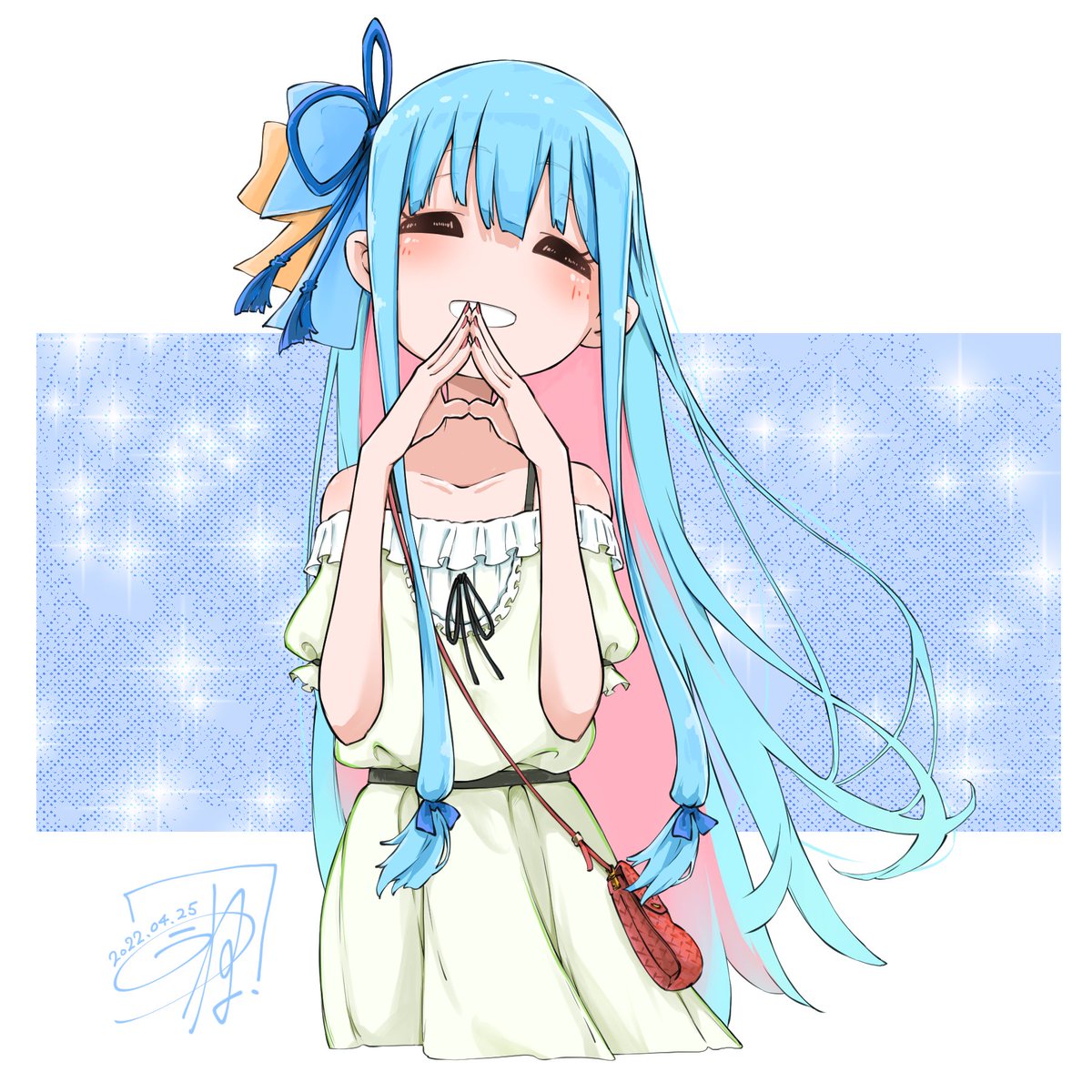 kotonoha aoi 1girl solo long hair blue hair dress smile closed eyes  illustration images