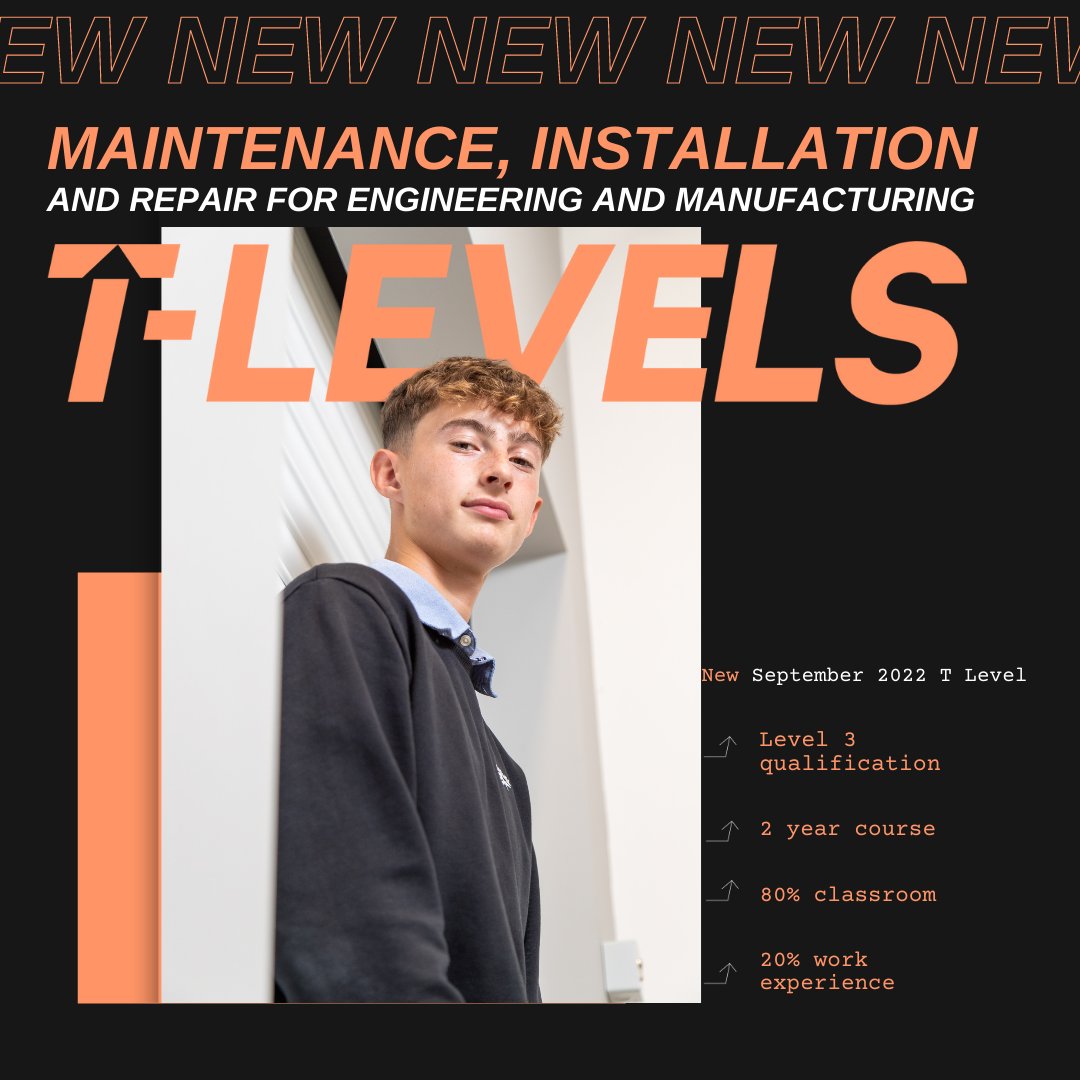 NEW 2022 course in Maintenance and Installation! ​ Jump into the construction sector with a T Level in Maintenance, Installation and Repair. This 2-year course offers you a mix of classroom learning and work experience. ​ Learn more > tlevels.gov.uk/students/subje…​ #TLevel