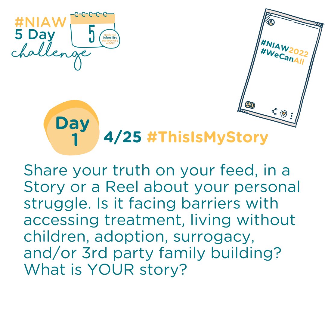 The 5-Day Challenge starts today, & we're sharing our truths about #infertility. The real. The messy. The joyful. #WeCanAll share a photo that encompasses our story. Use hashtags #ThisIsMyStory & #NIAW2022. Tag @resolveorg in your post!