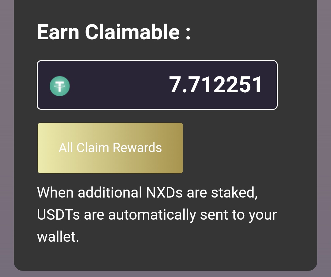 take_gori_h's tweet photo. 昨日の報酬ツイートから約1USTDが増えています。 $NXD の #Staking 凄くないですか?#NXD を預けるだけでUSDTで報酬が貰えます。報酬が貯まったら引き出してもよし。そのまま貯めてもよし。銀行定期より断然お得。まだまProjectは成長していきます。 #NexusDubai #Nexidius #Nexus_Project #NexFi https://t.co/gHtAWe5GgZ