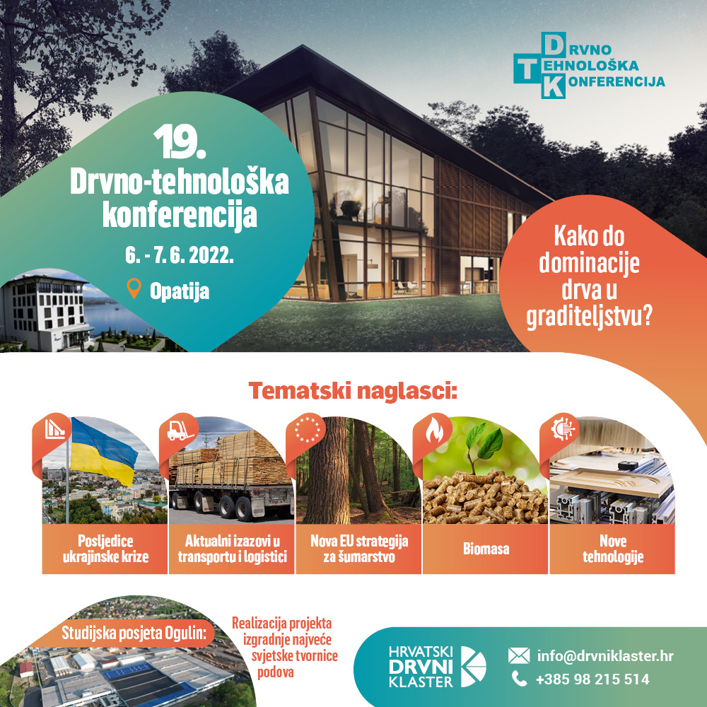CroWoodCluster's tweet photo. [19. DRVNO-TEHNOLOŠKA KONFERENCIJA]

Opatija je i ove godine lokacija održavanja središnjeg okupljanja drvne industrije Hrvatske i regije! Dobro poznata Drvno-tehnološka konferencija na rasporedu je 06. i 07. lipnja, a više informacija dostupno je ovdje: https://t.co/GOCxSwJw45 https://t.co/CFrWwoeId4