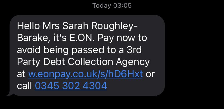 SarahRoughleyB's tweet photo. @eon_next You’ve admitted you’ve made a mistake and I don’t owe you any money. I’ve provided all the information you requested to get it resolved, yet still I’m receiving an ever increasing bill and texts like below. Please can you sort this out? https://t.co/mFYYUiBTqs