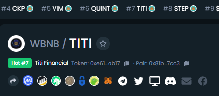 DexTrending's tweet photo. Great start to the week. @Titi_Financial Trending #7 today and the team have lots planned. A great gem at only $900,000 market cap. 🚀🚀

$BSC #DextoolsTrending #TitiFinancial $Titi #BSCGems #p2e #TrendingService https://t.co/Cd6De9kEJe