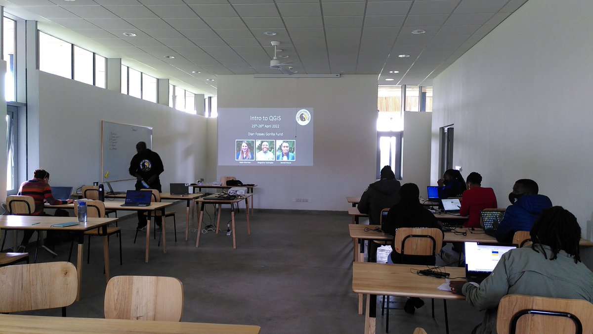 DrRobinMorrison's tweet photo. So pleased to be giving a workshop on GIS this week @SavingGorillas that we first planned to give over 2 years ago (pre-covid). Thanks to @eLife's Ben Barres Award we have enough computers for even our interns to join the fun #GISforAll #MapFun https://t.co/ydjM43HIqT