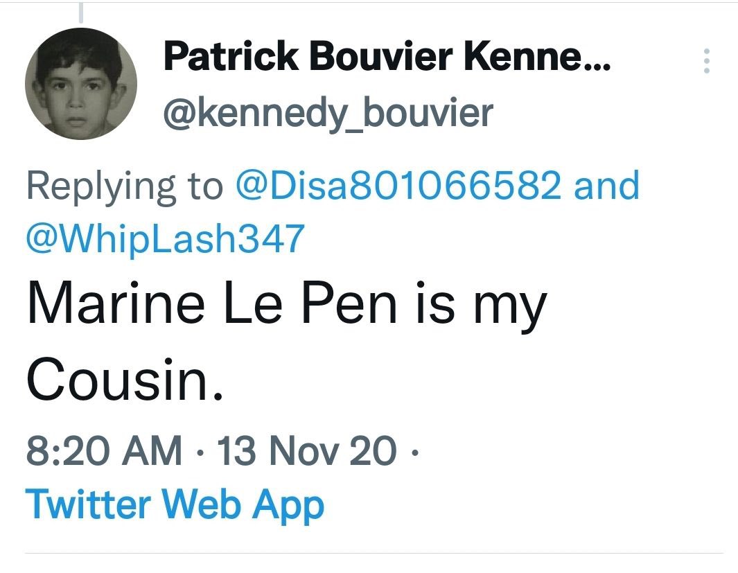 Jacqcreate's tweet photo. #electionfraude #france #whatwillbenext #patrick is the #brother of #jfkjr https://t.co/2F1yFREhBQ