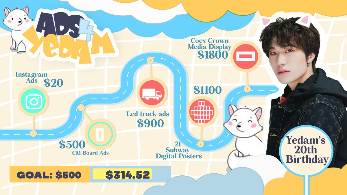 𝗬𝗘𝗗𝗔𝗠'𝗦 𝗕𝗜𝗥𝗧𝗛𝗗𝗔𝗬 𝗔𝗗𝗦
Donation Update: For now, the closest goal is a CM Board Ad. We are still accepting donations until April 29. With your help we can secure even bigger ads for Yedam

GOAL: $500
CURRENT FUNDS: $314.25

DONATION FORM: 
docs.google.com/forms/d/e/1FAI…