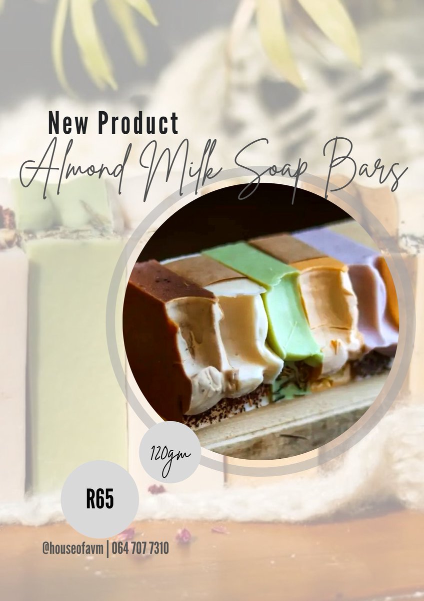 houseofavm's tweet photo. When they ask you 'ugeza ngani?'
Ngigeza ngobisi, literally 😍
We have Almond Milk Soap at R65 a 120gm Bar.
We have 10 scents..please lookout on our timeline for them.
Gentle on skin made by hand with lots of care &amp; love.
P.s also these babies look yum &amp; edible!!😝 https://t.co/EFITPSeBVt