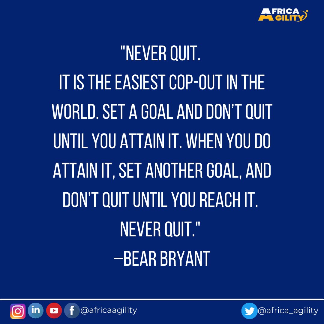 africa_agility's tweet photo. We've come to the last week in the month of April 👏👏Remember your goals for the month? 
How's your progress report? 
It's not too late to start! 
Go harder this week! 
You've got this 💯 

#mondaymotivation #goals #neverquit https://t.co/LQFZ2qVVKy