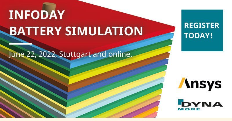 Register now for our hybrid Infoday on battery simulation on June 22, 2022 in Stuttgart and online! 

dynamore.de/en/battery-22 

#lsdyna #ansys #dynamore