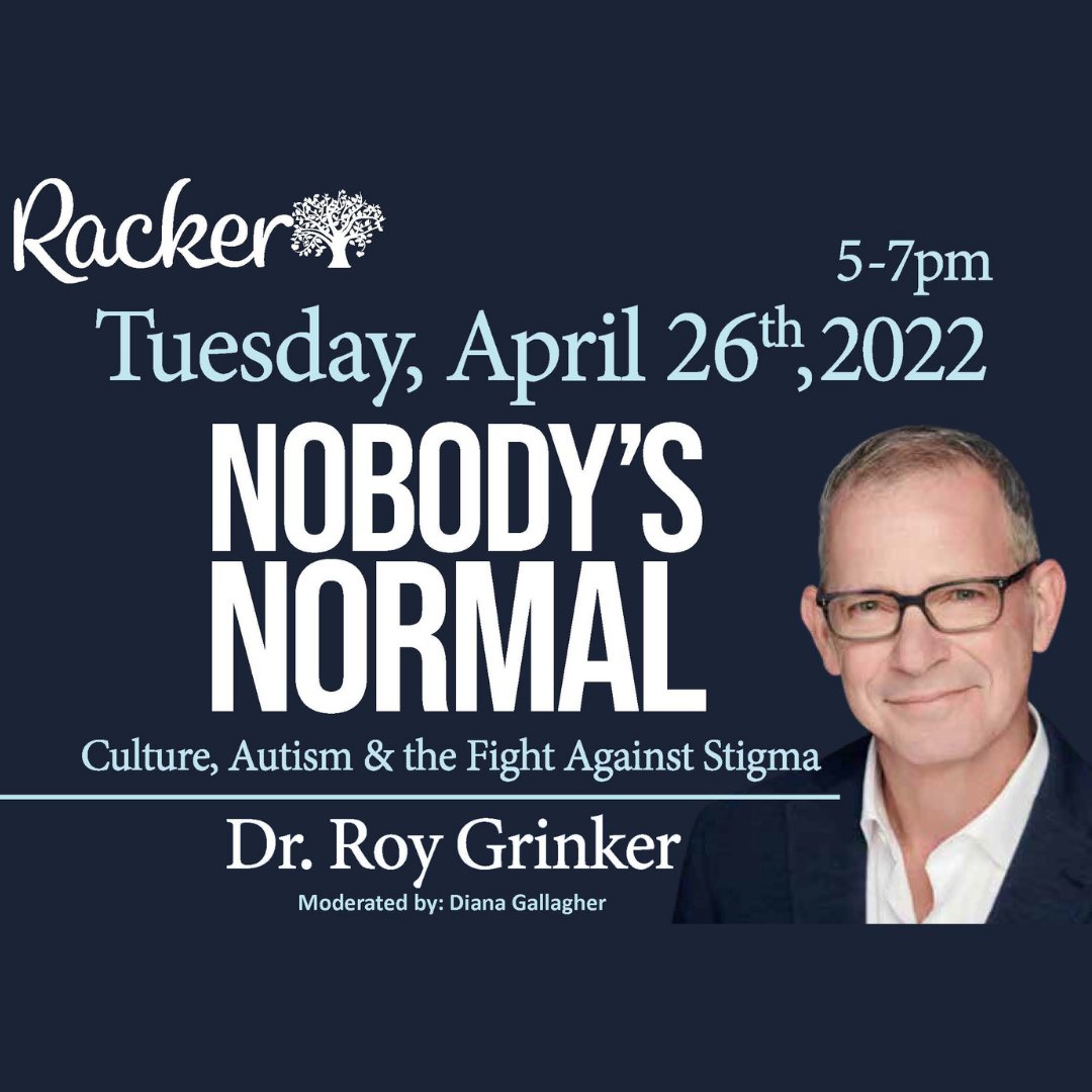 RackerAgency's tweet image. Today is your last chance to register for this free virtual event with @roygrinker! 

Tuesday, April 26th from 5pm-7pm, please join us for Nobody's Normal: Culture, Autism, &amp;amp; the Fight Against Stigma! Register here: racker.zoom.us/webinar/regist…
