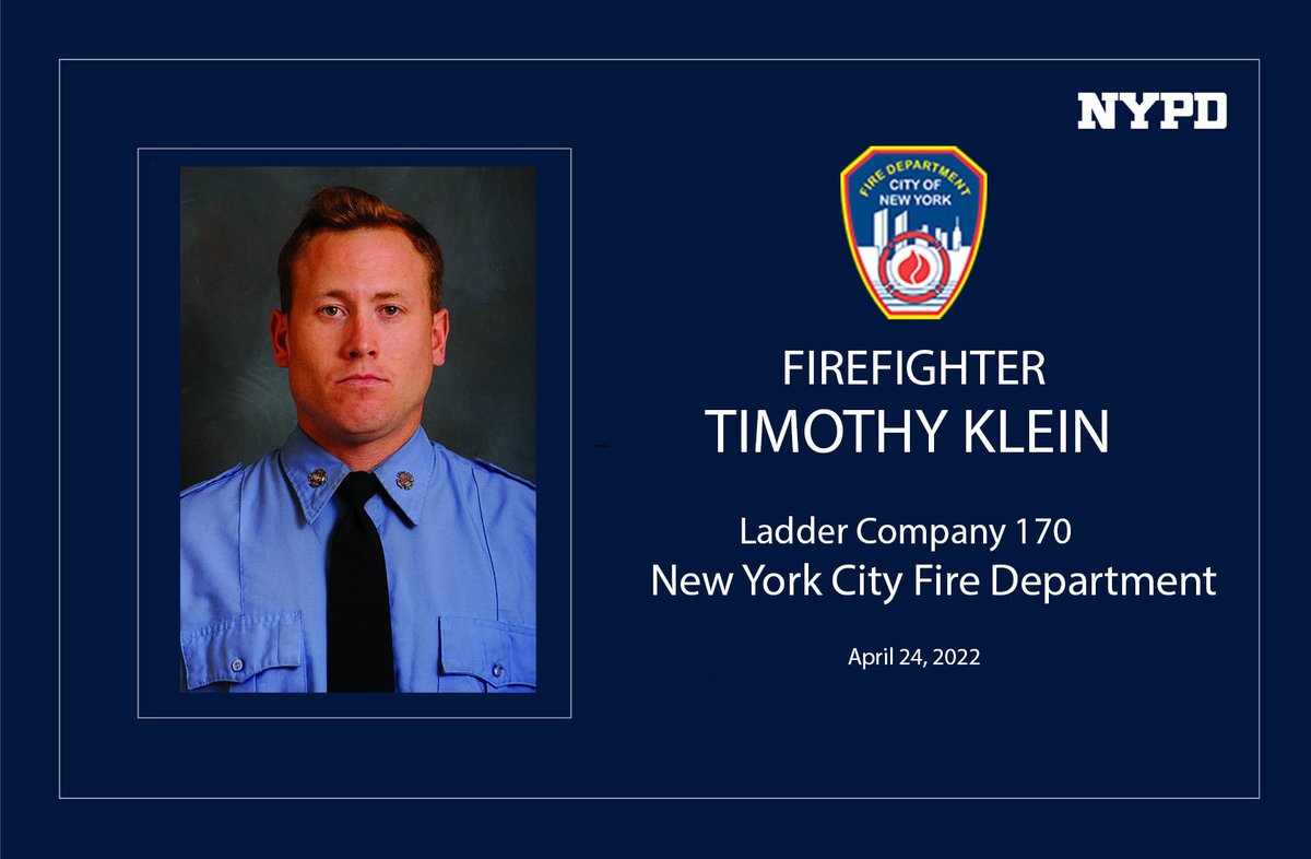 NYPD61Pct's tweet photo. Today we mourn with our brothers and sisters @FDNY over the tragic loss of FF Timothy Klein.  We will continue to keep his family, friends and colleagues in our prayers during this difficult time. https://t.co/exKptHfhb6