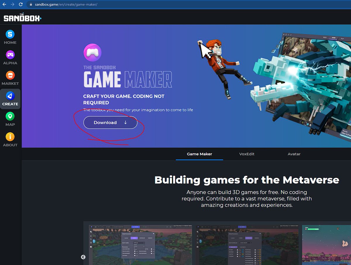 JesusMetaverse's tweet photo. @juliant05006072 @TheSandboxGame 1 - On the official Sandbox website you click in "create" (left menu).
2 - Click download button to download the Game Maker.
3 - Install it.
4 - Login (same e-mail and pass of your Sandbox account)
5 - Click on "Drafts Gallery" (top menu)
6 - Search for Glitchy Speed Run.
😉🙏 https://t.co/7k7gd3O1E6