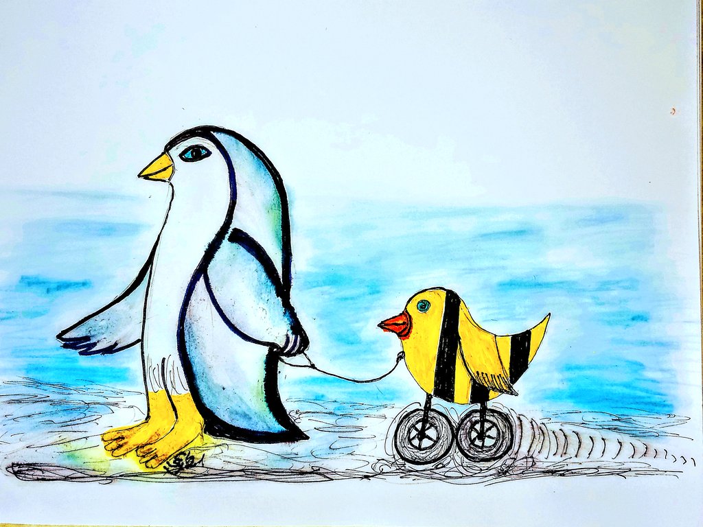 SyllaCarmen's tweet photo. Moin Ihr Lieben 🖌️🌻🕊️☮️❣️
@kunstklasse #kleineKunstklasse #TagdesPinguins #pinguinday #drawings #makeartnitwar #makeartnotwar #artistsontwitter #ArtistOnTwitter 
Habe da mal paar Oldies ausgegraben!
Wünsche Euch allen eine gute kreative Woche mit vielen schönen Ideen!
!B https://t.co/jzEVQv3GdF