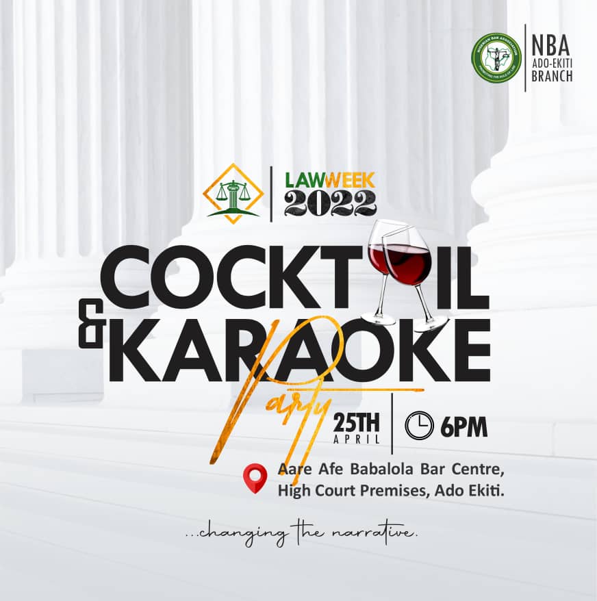 *Its going down tonight!!!* 

Good music, good food, and good company tonight at the Attorney-General’s *Opening Cocktail and Karaoke Party!*

You don't wanna miss out!

#nbaadoofficial #NBAAdoLawWeek2022 #NBASocials #Lawyersrock