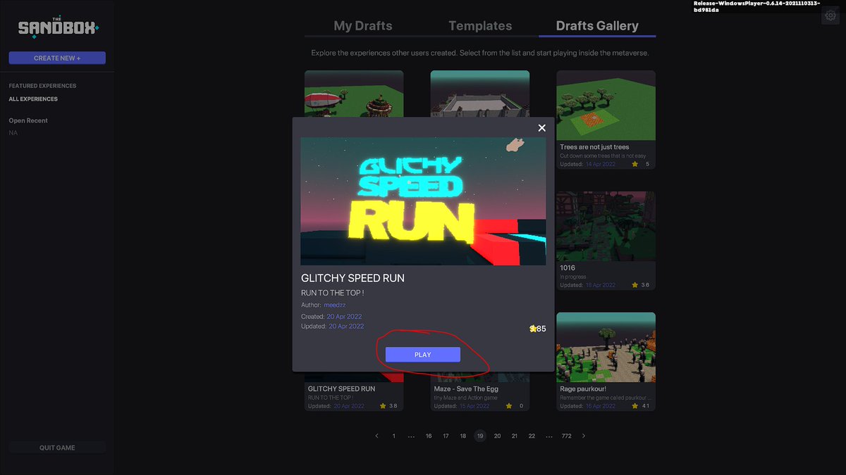 JesusMetaverse's tweet photo. @juliant05006072 @TheSandboxGame 1 - On the official Sandbox website you click in "create" (left menu).
2 - Click download button to download the Game Maker.
3 - Install it.
4 - Login (same e-mail and pass of your Sandbox account)
5 - Click on "Drafts Gallery" (top menu)
6 - Search for Glitchy Speed Run.
😉🙏 https://t.co/7k7gd3O1E6