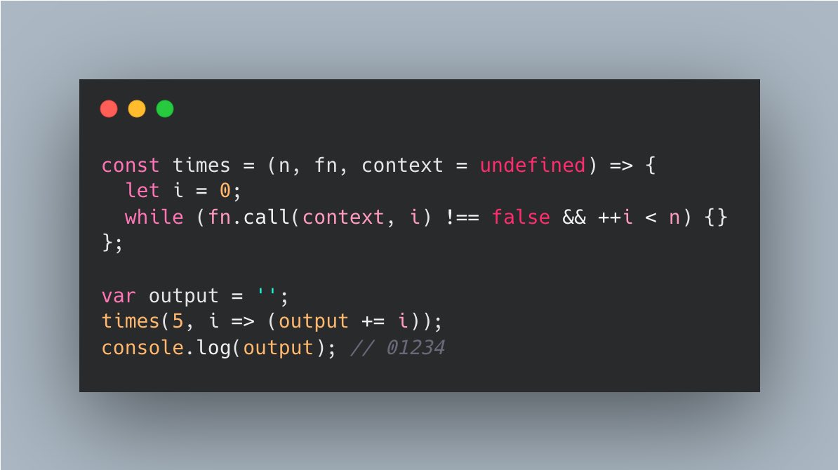 FrontendHacks's tweet image. This snippet can be used to iterate over a callback ntimes.
#javascript #snippets #frontend