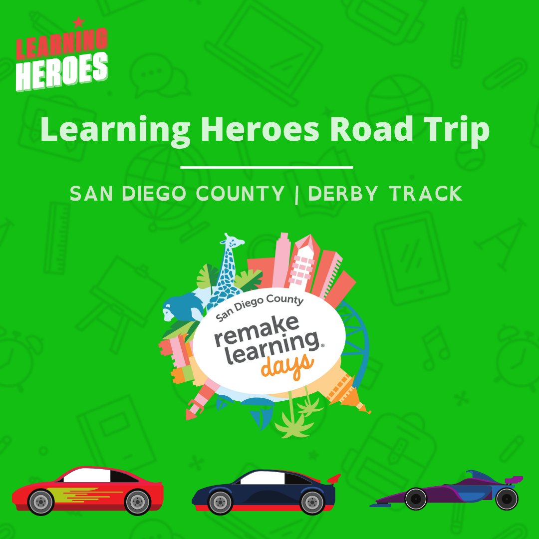 Learning Heroes (@bealearninghero) on Twitter photo Ready! Set! GO! On today's stop on our <a href="/RemakeDays/">Remake Learning Days</a> road trip, we're stopping in San Diego County to put some pedals to the metal. 🏎 Design and build your own derby car race them at the <a href="/FleetScience/">Fleet Science Center</a> today at 11am PST. remakelearningdays.org/event/derby-tr… #RemakeLearningSD <a href="/SDstemecosystem/">San Diego STEM Ecosystem</a> Ready! Set! GO! On today's stop on our <a href="/RemakeDays/">Remake Learning Days</a> road trip, we're stopping in San Diego County to put some pedals to the metal. 🏎 Design and build your own derby car race them at the <a href="/FleetScience/">Fleet Science Center</a> today at 11am PST. remakelearningdays.org/event/derby-tr… #RemakeLearningSD <a href="/SDstemecosystem/">San Diego STEM Ecosystem</a>