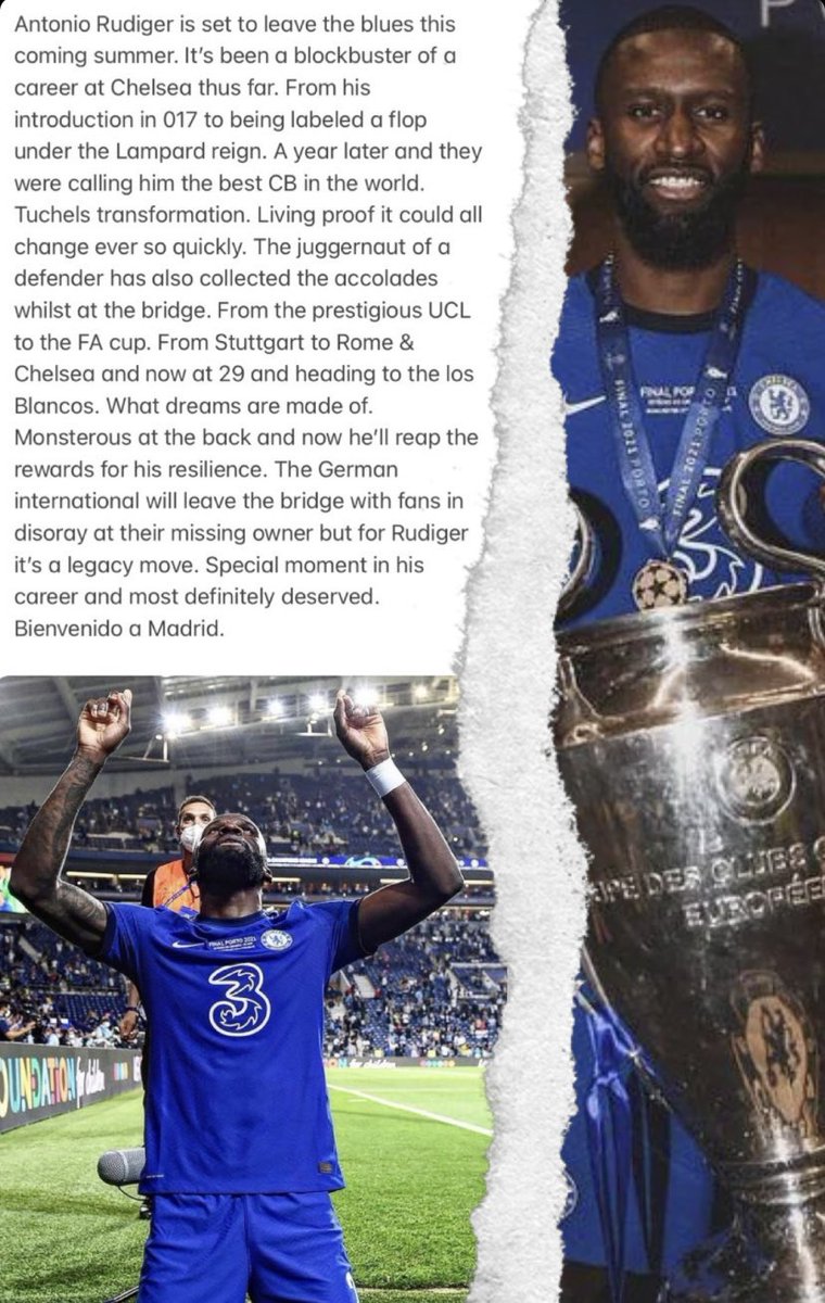 Antonio Rudiger. From his introduction in 017 to being labeled a flop under the Lampard reign. A year later and they were calling him the best CB in the world. Tuchels transformation.