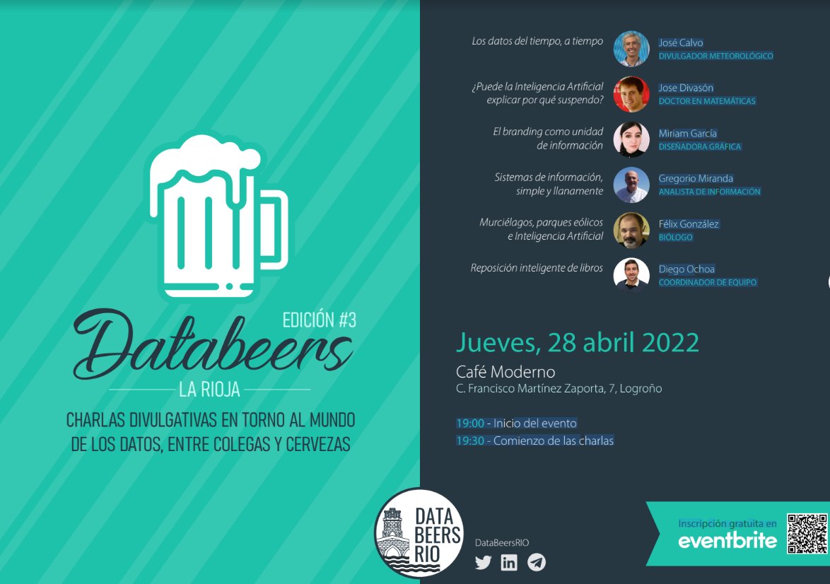 #DataBeers #Rioja ¡No te lo pierdas, reserva tu entrada! eventbrite.es/e/entradas-dat… 

Va a ser un día muy bonito con profesionales de la región contando historias de cómo se toman decisiones basadas en datos. #cultura #rioja #datos #ingeniería