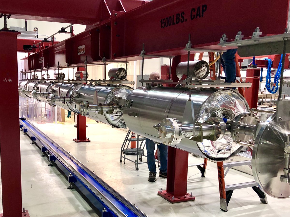And we have lift off!

Thanks to the meticulous but expedite work of our cryomodule assembly team, the #pip2 pHB650 string, after MLI and magnetic shield assembly, is lifted off from the cleanroom lollipops and is now ready for tuner installation. Steady progress!