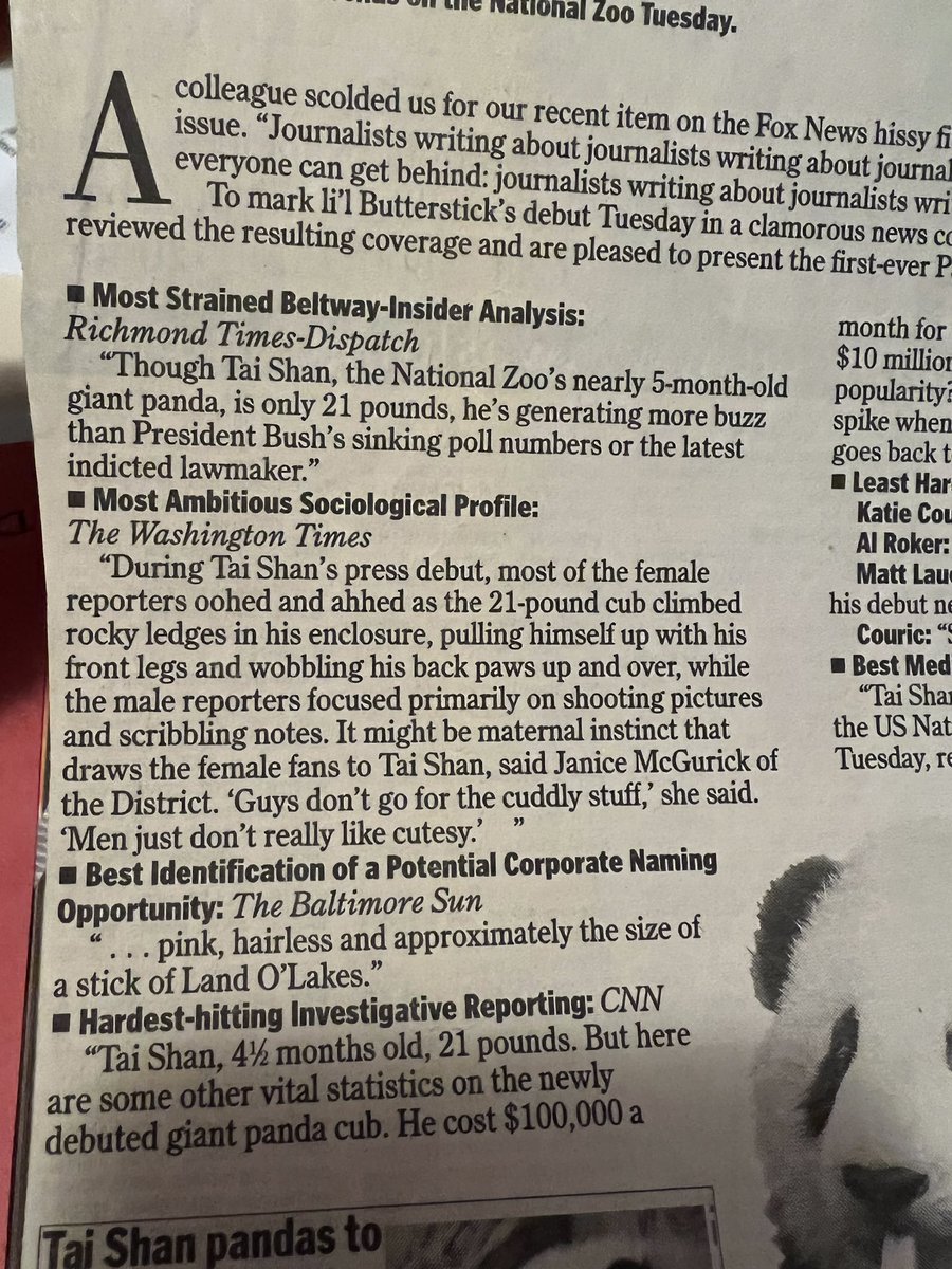 The closest I’ve ever come to winning a Pulitzer - the Panda Pulitzer! 2005. Though not actually named, I am still honored by this distinction received from <a href="/washingtonpost/">The Washington Post</a> during days of yore while working for <a href="/WashTimes/">The Washington Times</a>. Filed under: things I find while tidying my office.
