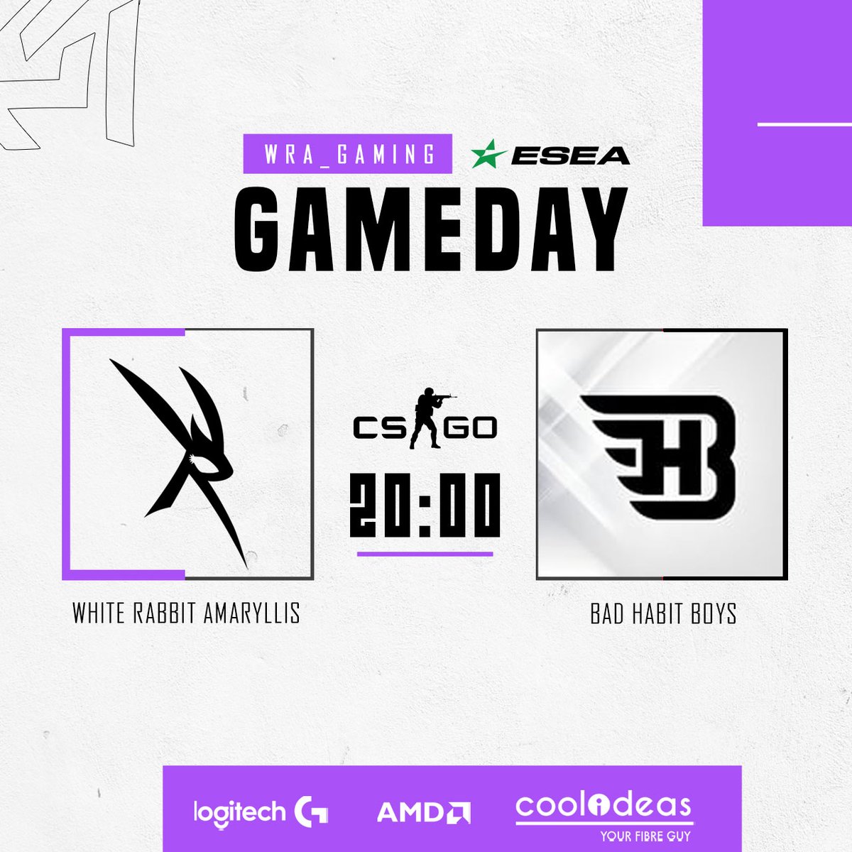 We're taking on the Bad Habit Boys tonight for some more ESEA action!
#WRG #WRGA #LogitechG #CoolIdeasISP #AMD
