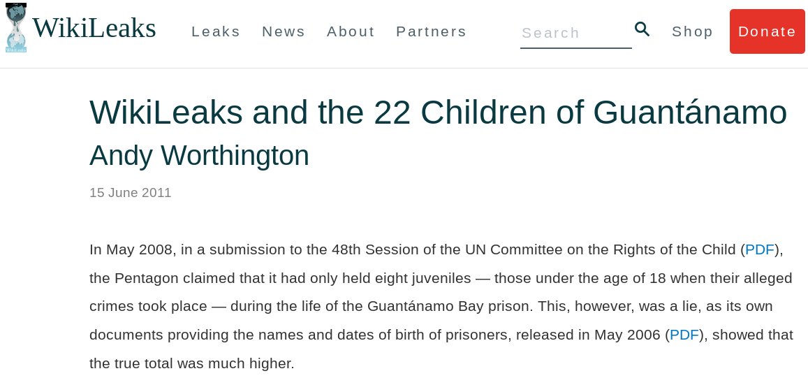 The 'at least 22 children' held at #Guantanamo exposed by #WikiLeaks #gitmofiles Link: wikileaks.org/WikiLeaks-and-…